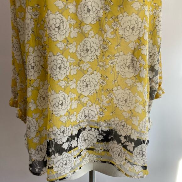 Cabi Amelia Gather Yellow Floral Sheer Blouse Style Size Small - Picture 9 of 14